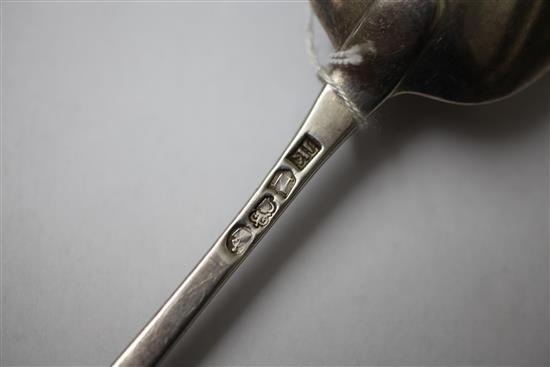A George III Irish bright cut engraved silver basting spoon, 2.5in.